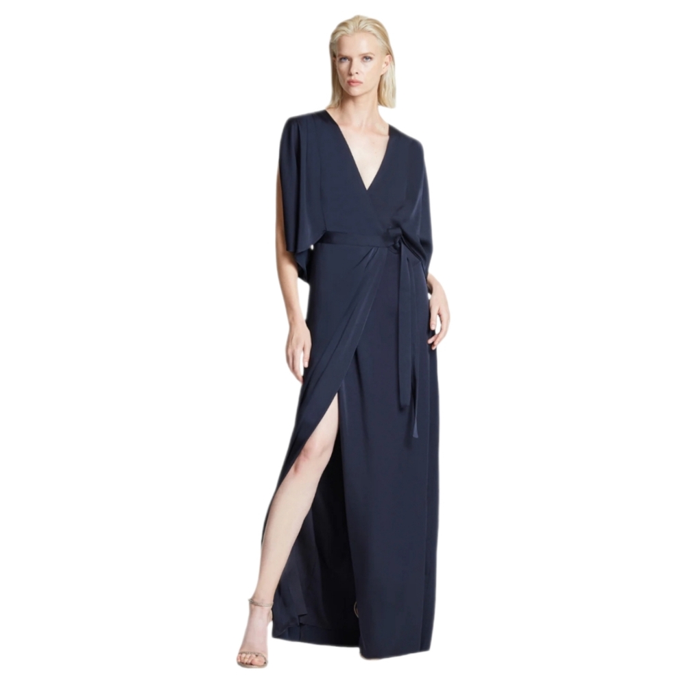 HALSTON | Navy Kimono Style Wrap Dress in Size US 6